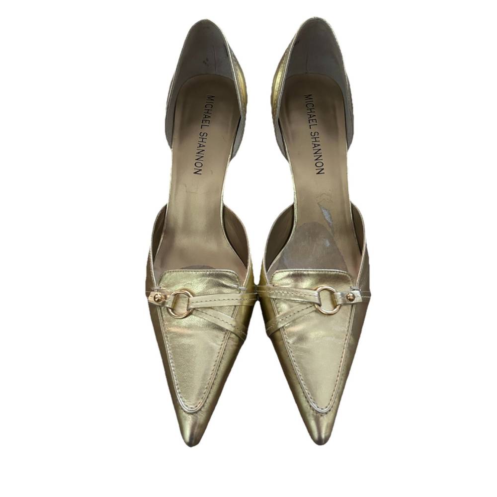 Michael Shannon Gold Pump Heel, Pointed Toe Leather Upper Sz 10M 3 1/4 Heel
